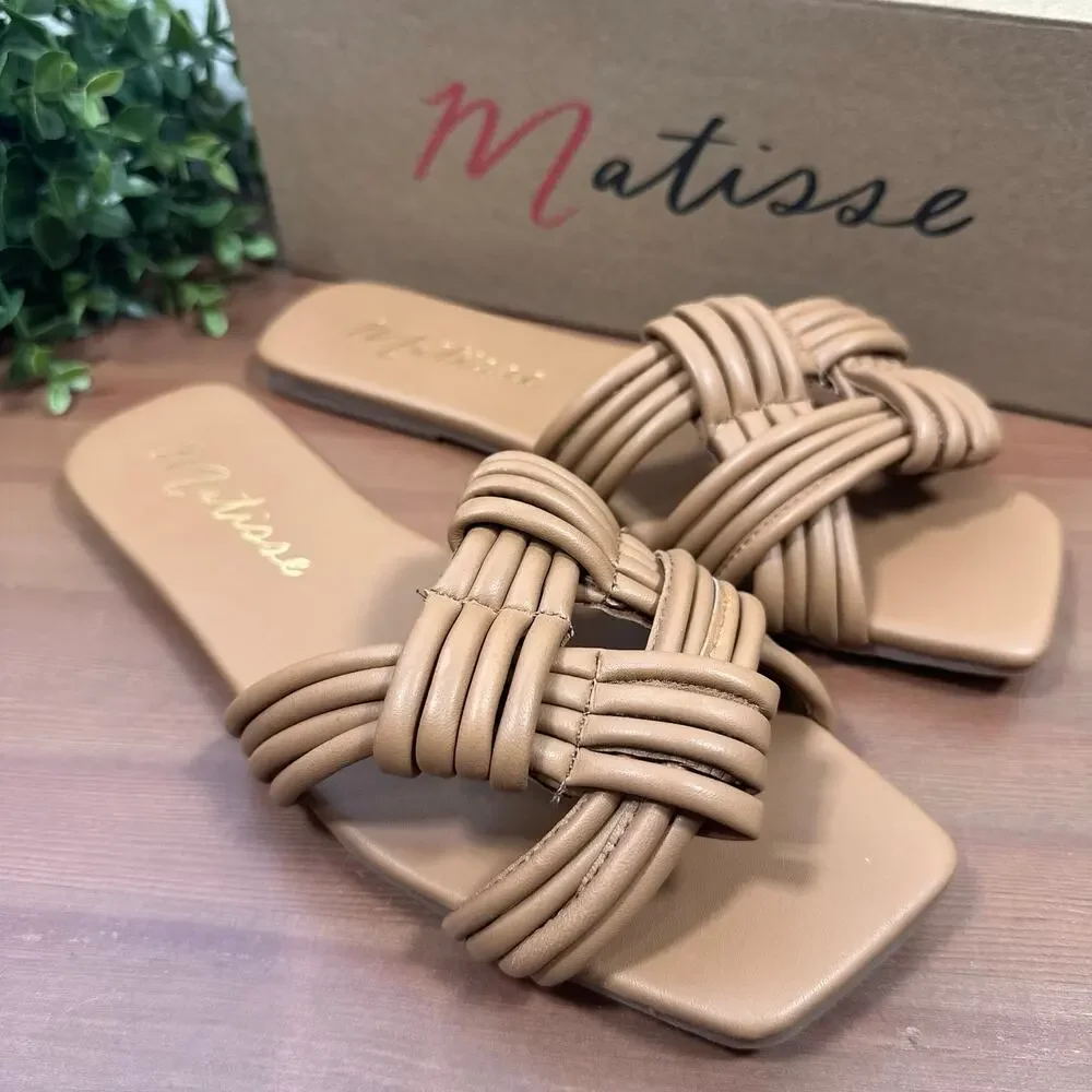 Matisse Women's Samson Leather Knotted Slide‎ Sandals Tan Size 8